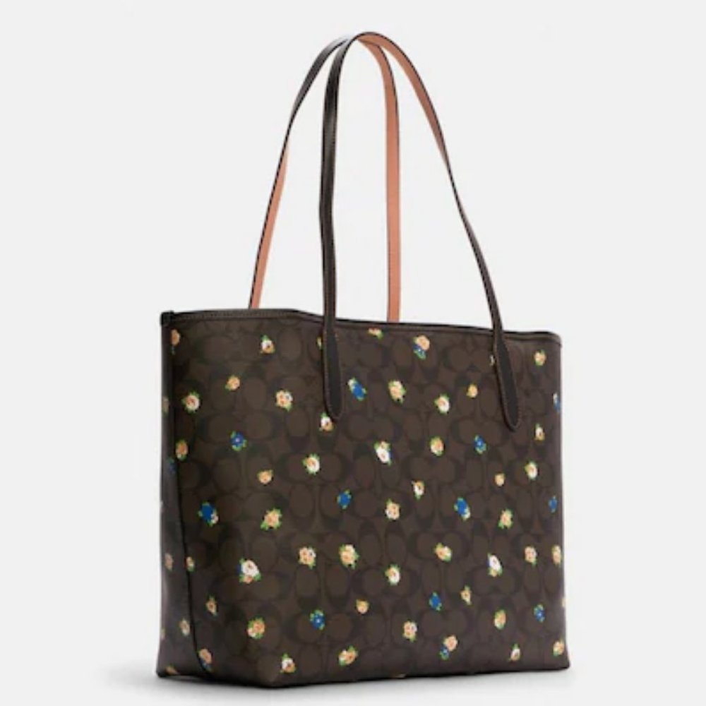 BRAND NEW COACH City Tote In Signature Canvas With Vintage Mini Rose Print